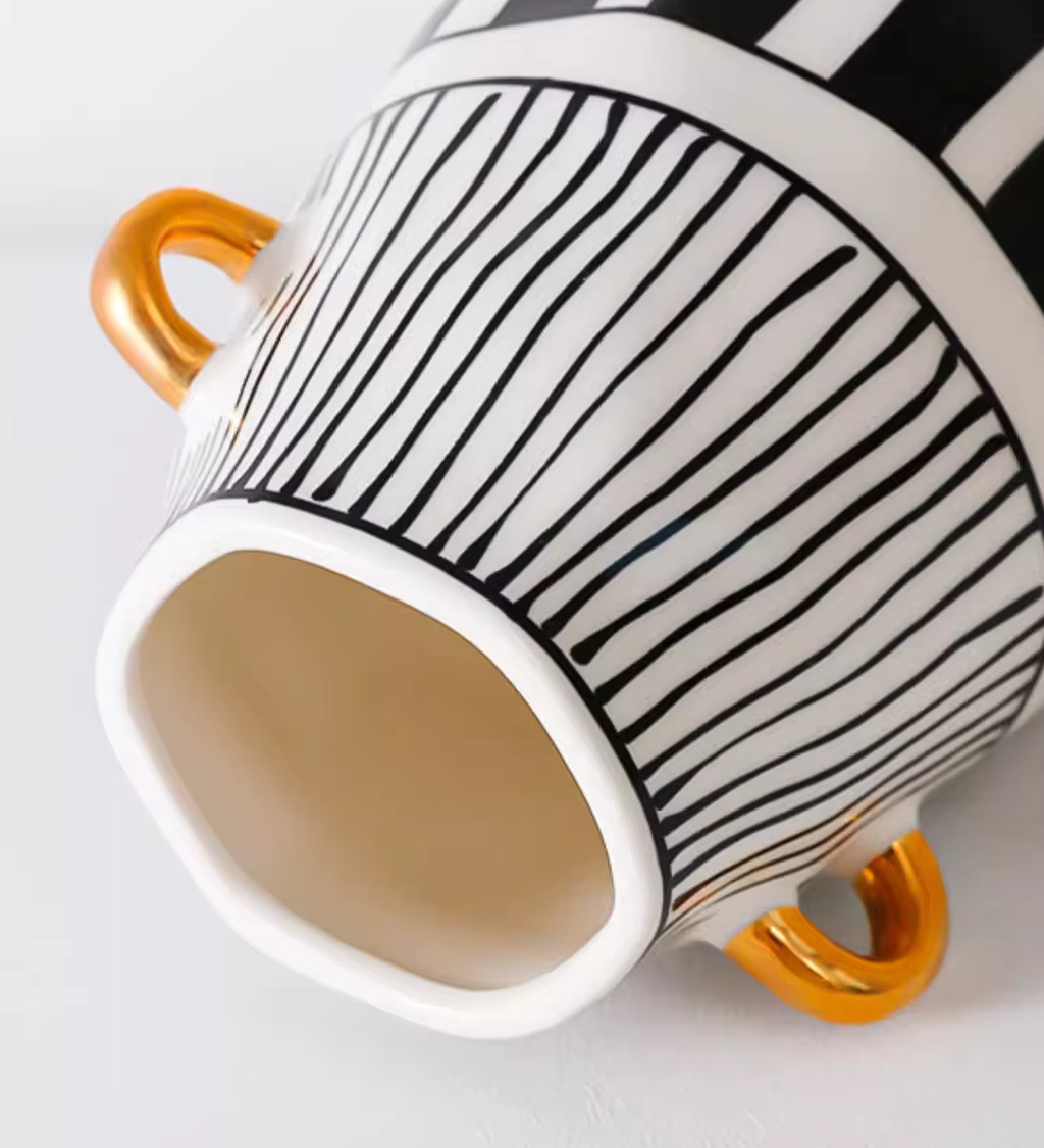 Pair of Modern Abstract Jug Vases with Gold Handles