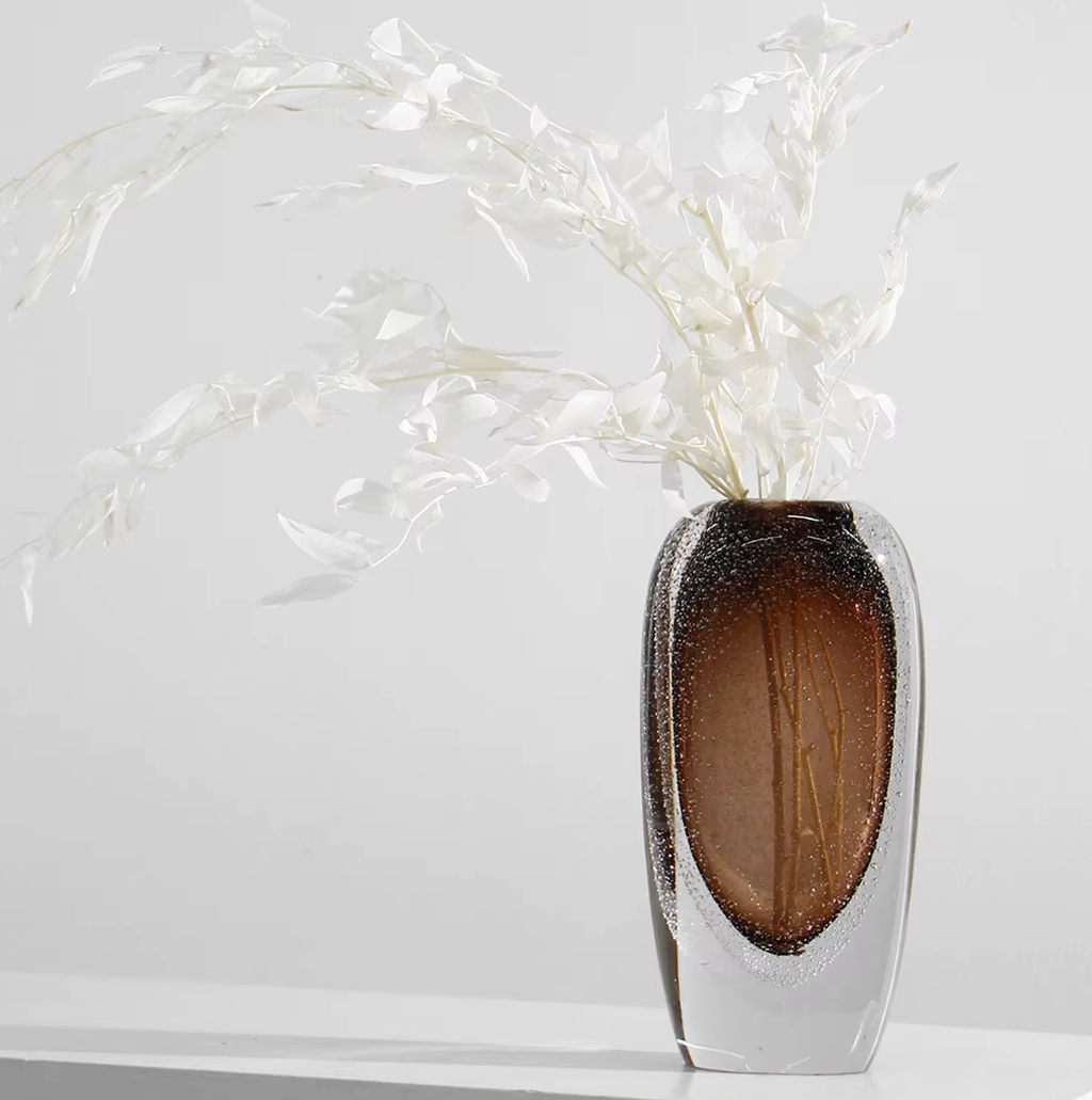 Modern Brown Murrano Bubble Glass Moka Vase