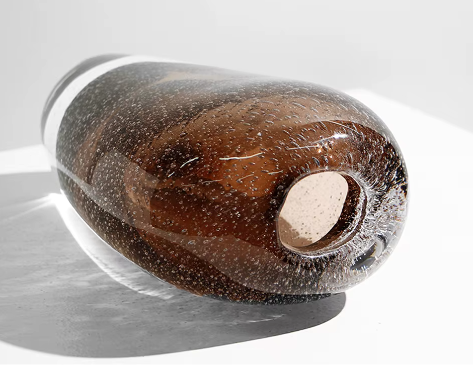 Modern Brown Murrano Bubble Glass Moka Vase