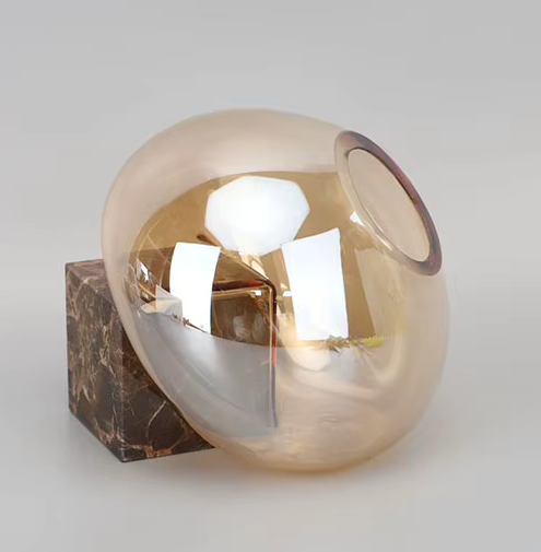Transparent Amber Glass Vase with Marble Block