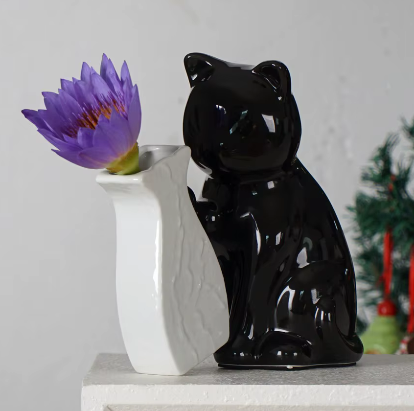 Cheeky Black Cat Pushing Vase Functional