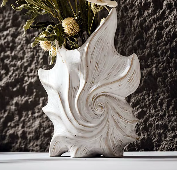 Elegant Spiral Conch Shell Ceramic Vase