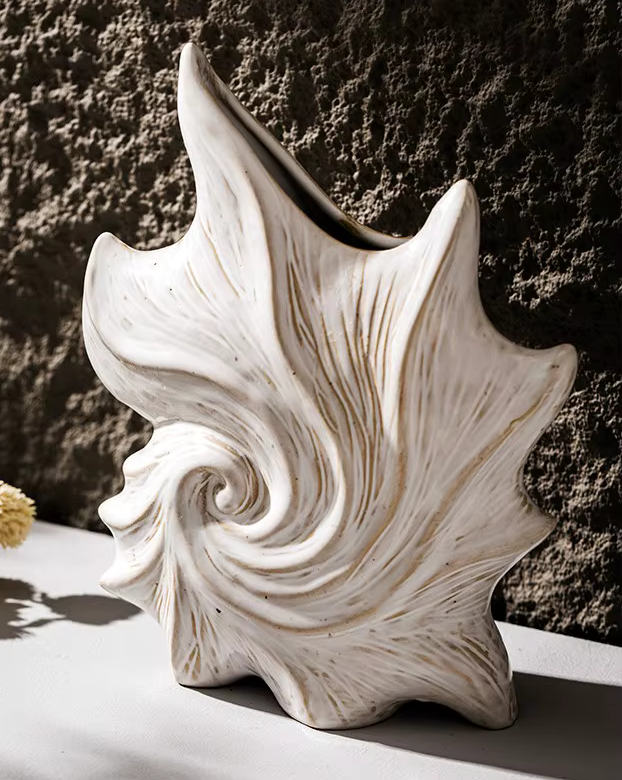 Elegant Spiral Conch Shell Ceramic Vase