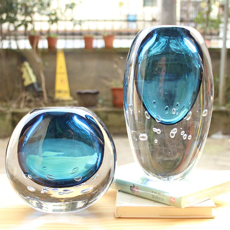 Blue Turquoise Murano Glass Vase