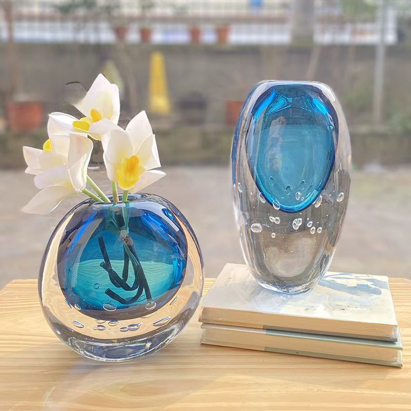 Blue Turquoise Murano Glass Vase