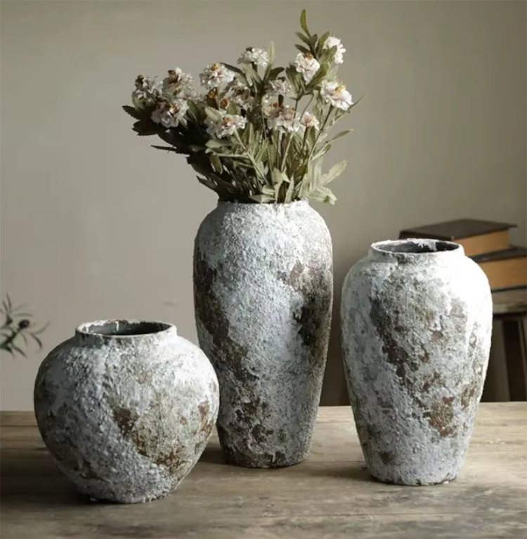Grey Distressed Ceramic Stone Effect Vase