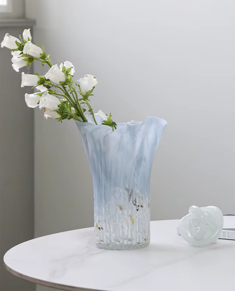Handmade Etheral Light Blue Modern Cabbage Glass Vase