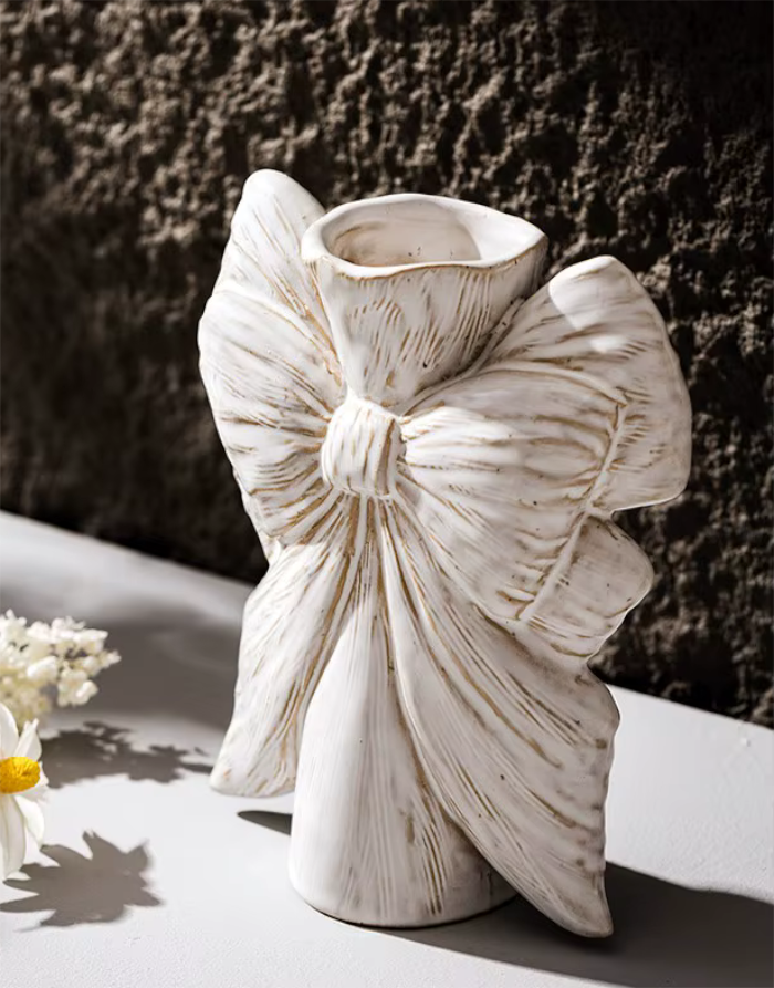 Unusual Ivory Abstract Ceramic Bow Vase