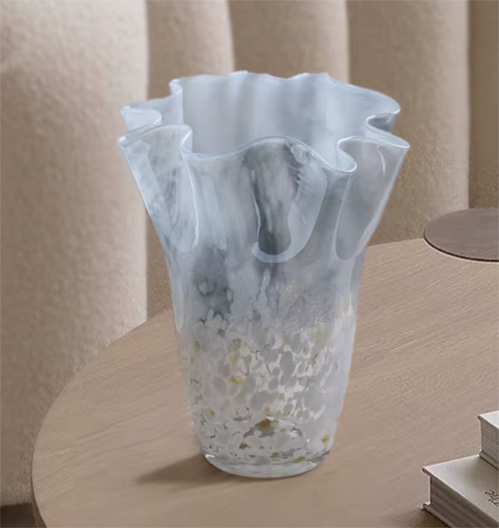 Handmade Etheral Light Blue Modern Cabbage Glass Vase