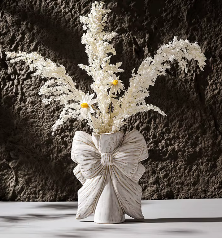 Unusual Ivory Abstract Ceramic Bow Vase