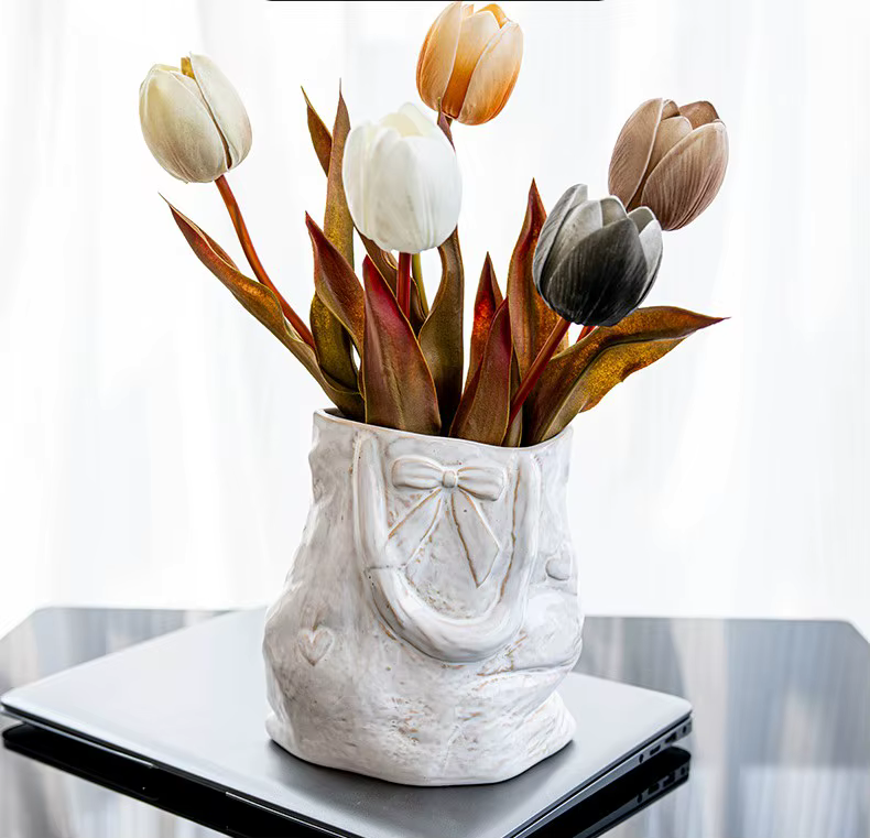 Ceramic Retro Shopping Bag Wide Mouth Vase