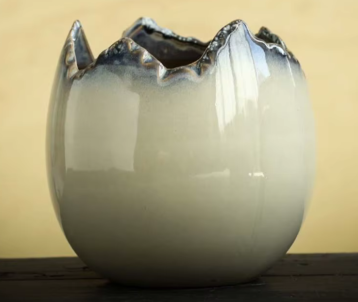 Unusual Olive Green Ceramic Vase or Flowerpot