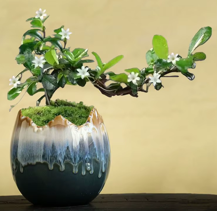 Jagged Edge Blue Waterfall Ceramic Vase or Flowerpot