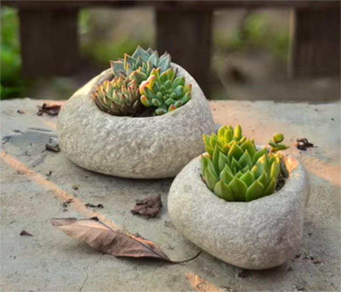 Pair of Realistic Stone Pebble Shaped Plant Pots