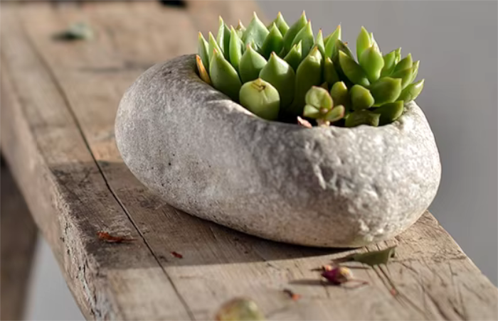 Pair of Realistic Stone Pebble Shaped Plant Pots