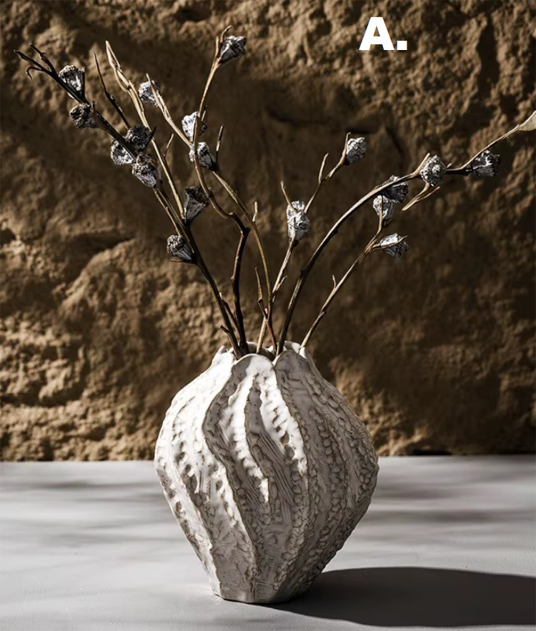 Wide Mouth Ribbed Ceramic Nature Seed Vase