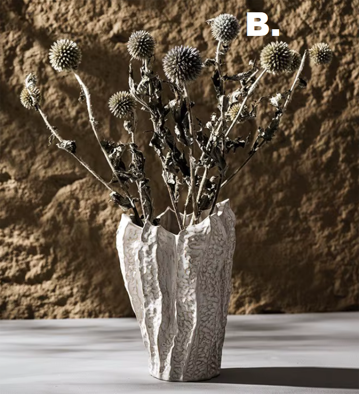Wide Mouth Ribbed Ceramic Nature Seed Vase
