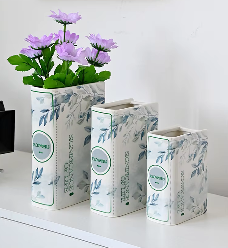 Elegant Ceramic White & Blue Book VASE - 3 Sizes