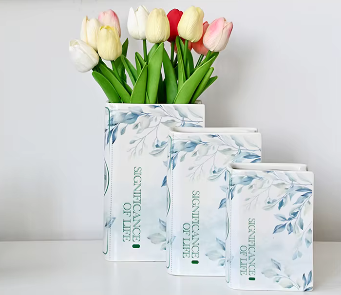 Elegant Ceramic White & Blue Book VASE - 3 Sizes