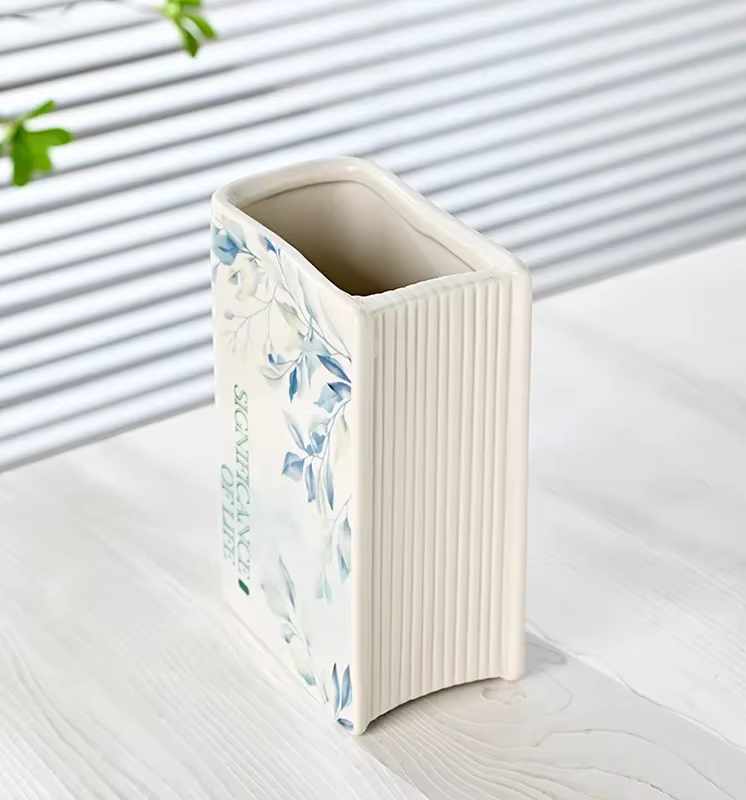 Elegant Ceramic White & Blue Book VASE - 3 Sizes