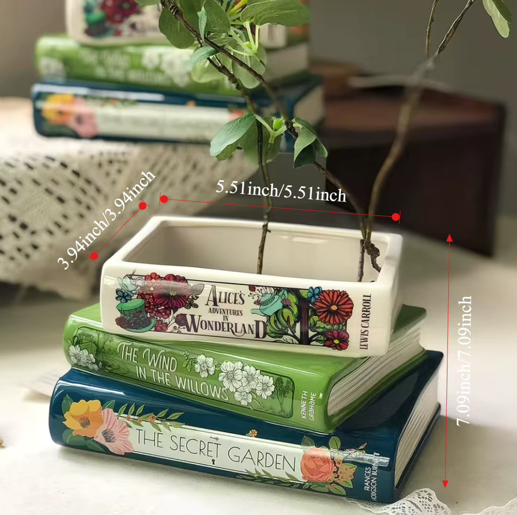 Classic Book Stack Set Ceramic Vase Planter