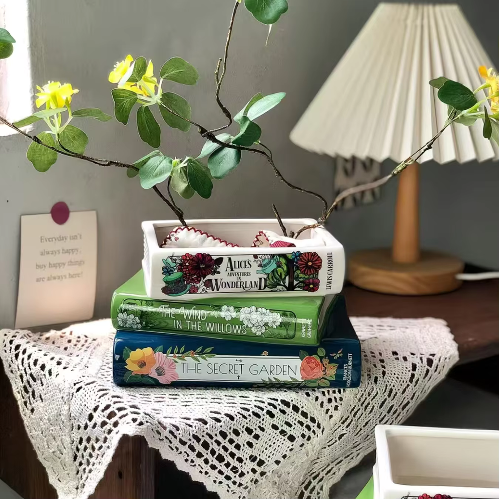 Classic Book Stack Set Ceramic Vase Planter