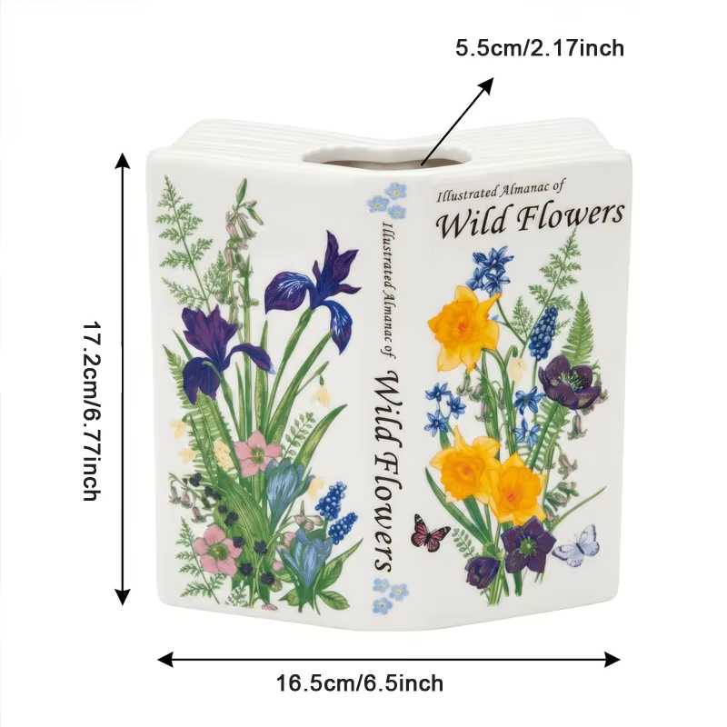 Wildflowers Ceramic Open Book Novelty Vase