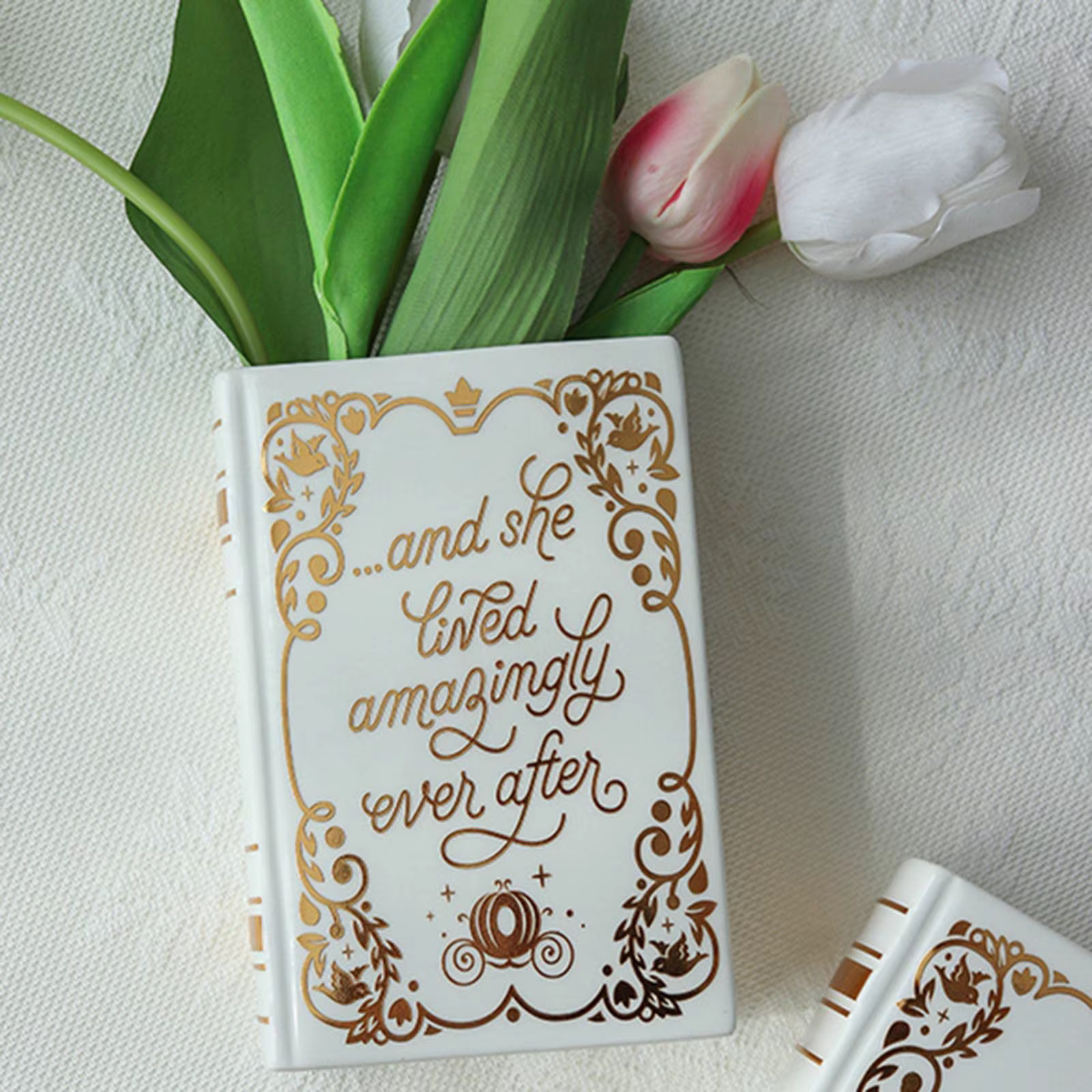 Classic Elegance White & Gold Book Vase