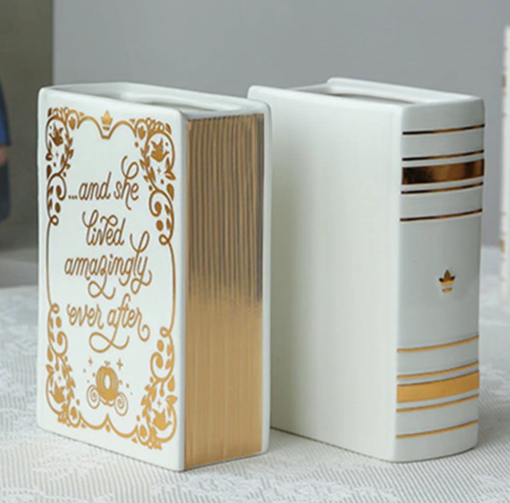 Classic Elegance White & Gold Book Vase