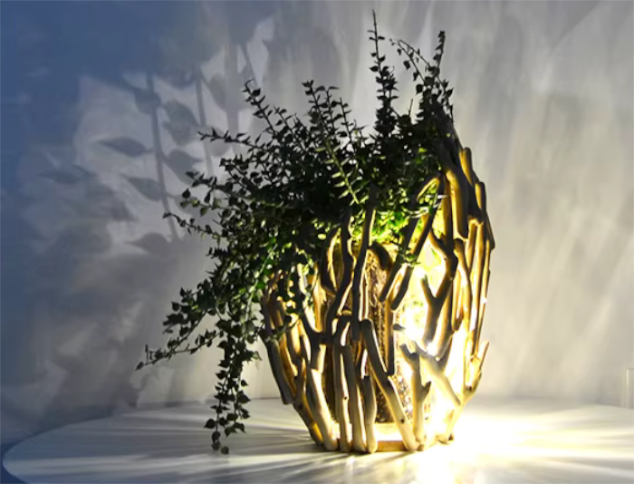 Large Bespoke Wooden Frame Glass Vase with Optional Tea Light