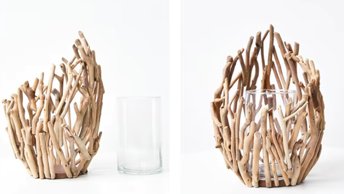 Large Bespoke Wooden Frame Glass Vase with Optional Tea Light