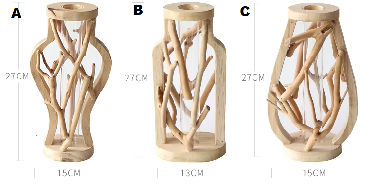 Pure Wood Frame with Straight Glass Vase Large