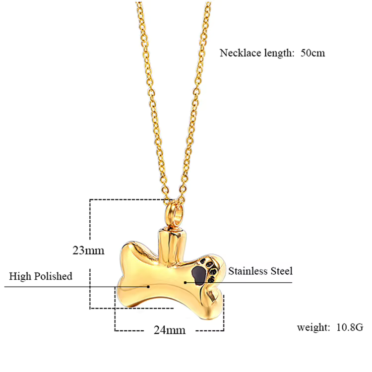 Bone Shaped Pendant Necklace - Holds Ashes, Memorial Pet