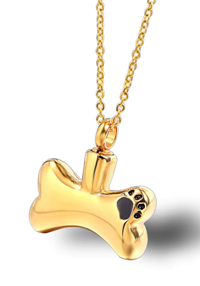 Bone Shaped Pendant Necklace - Holds Ashes, Memorial Pet