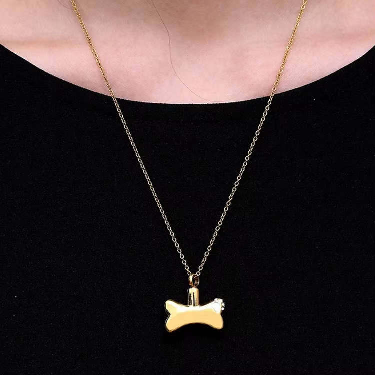 Bone Shaped Pendant Necklace - Holds Ashes, Memorial Pet