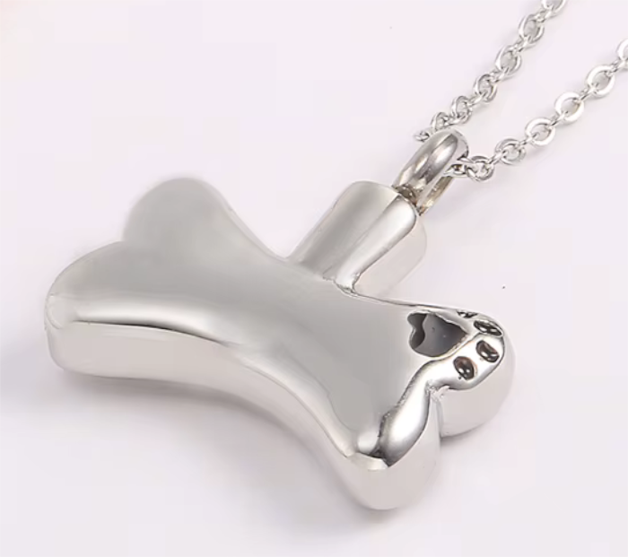 Bone Shaped Pendant Necklace - Holds Ashes, Memorial Pet