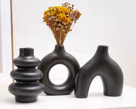 Set of 3 Modern Abstract Vases in White Black or Beige