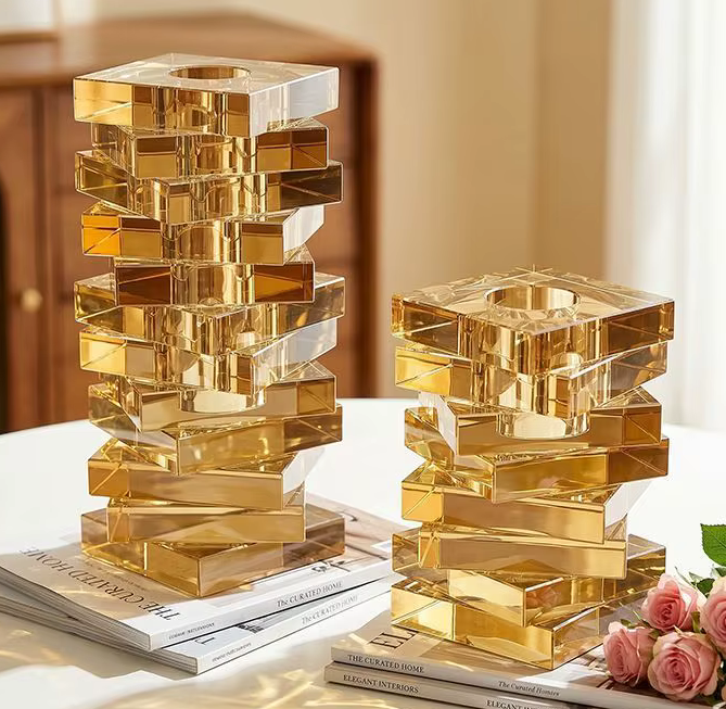 Abstract Chunky Amber Gold Jenga Vase