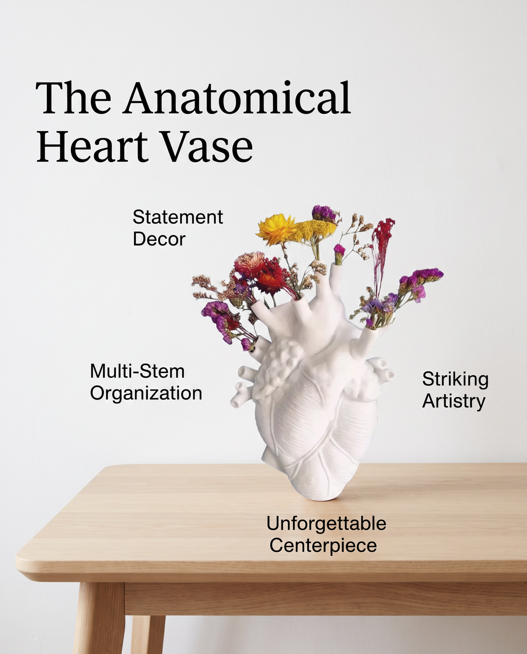 Novelty White Ceramic Anatomical Heart Small VASE - Also in Red