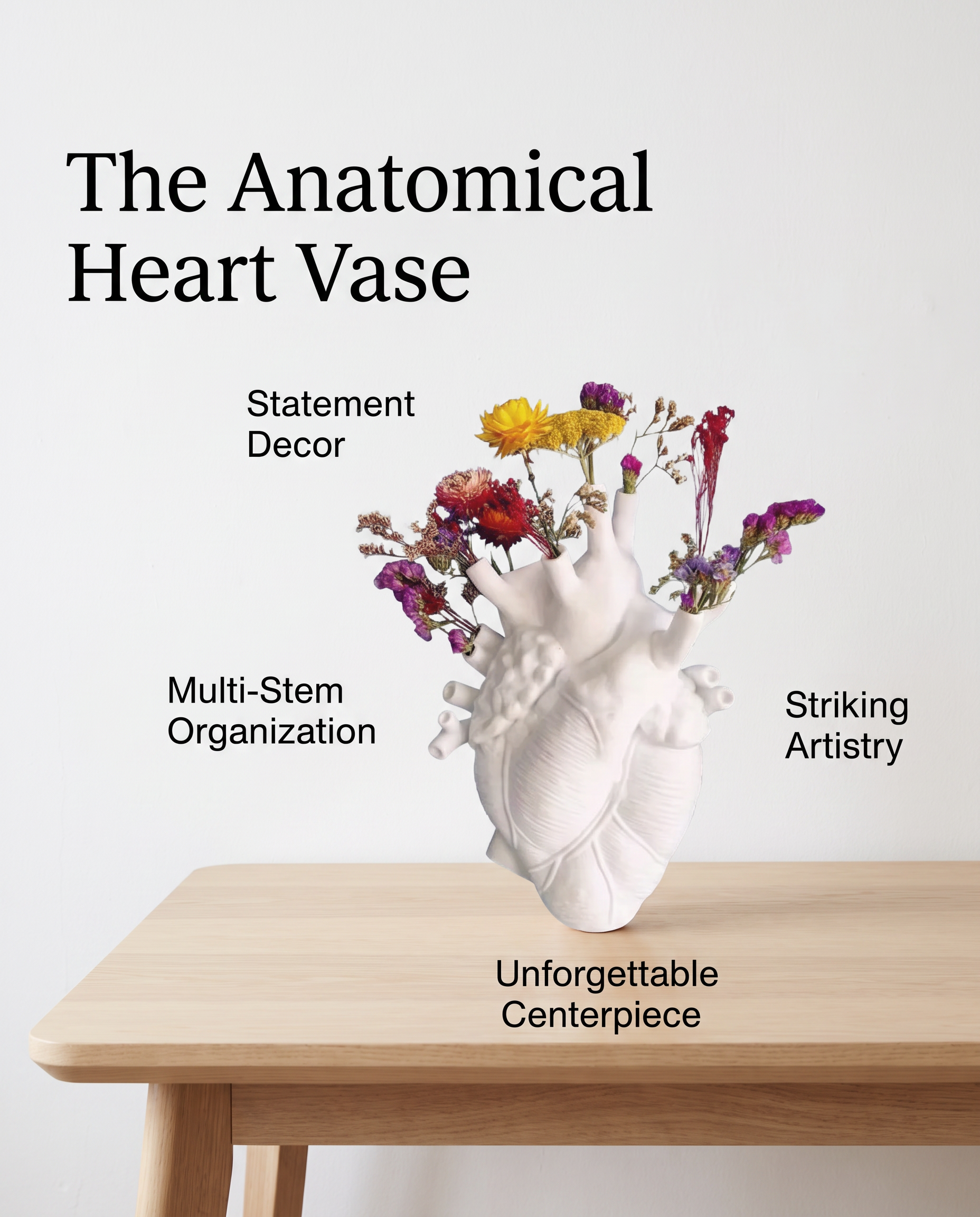 Novelty White Ceramic Anatomical Heart Small VASE - Also in Red