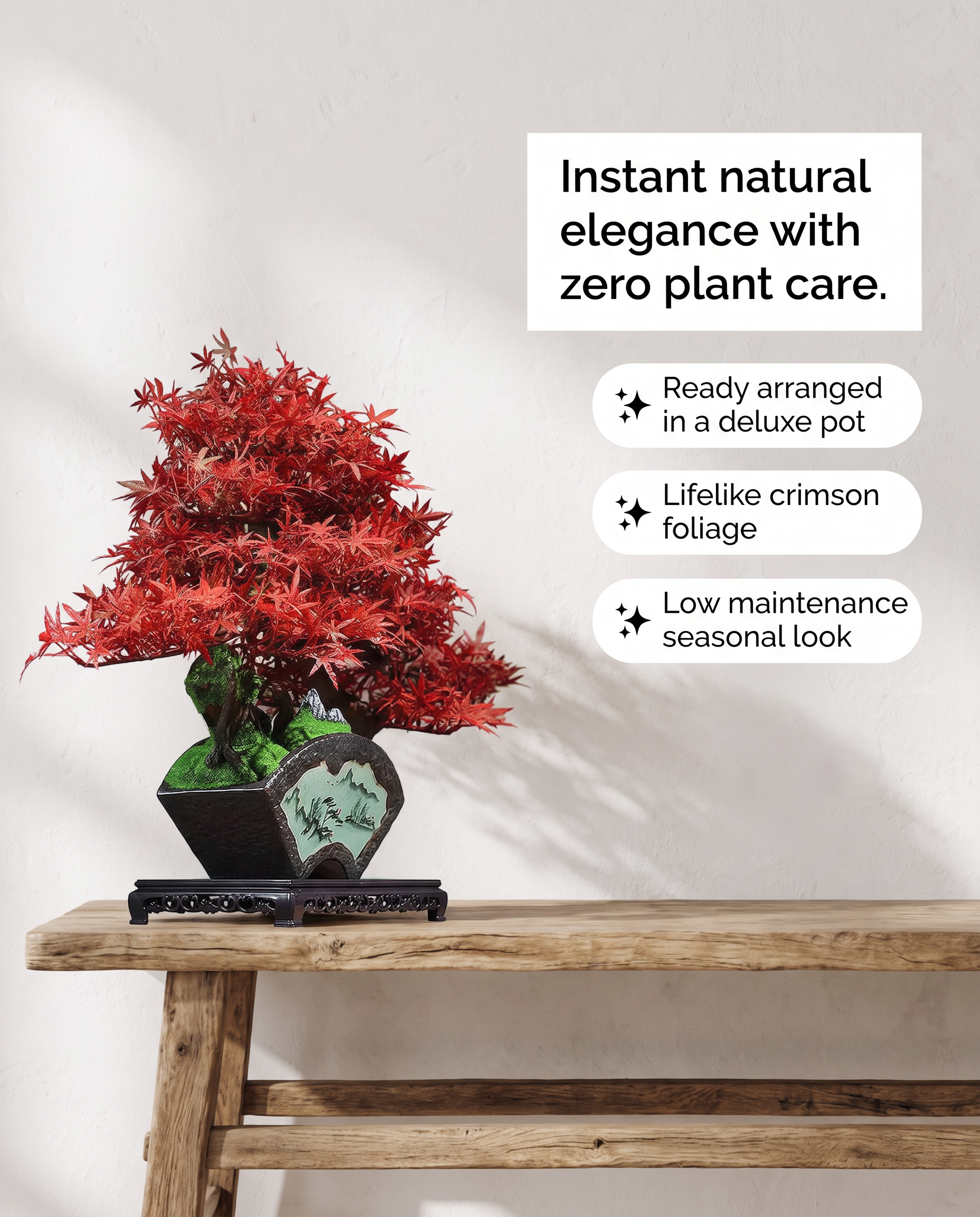 Beautiful Artificial Red Maple Bonsai Tree in Deluxe Pot