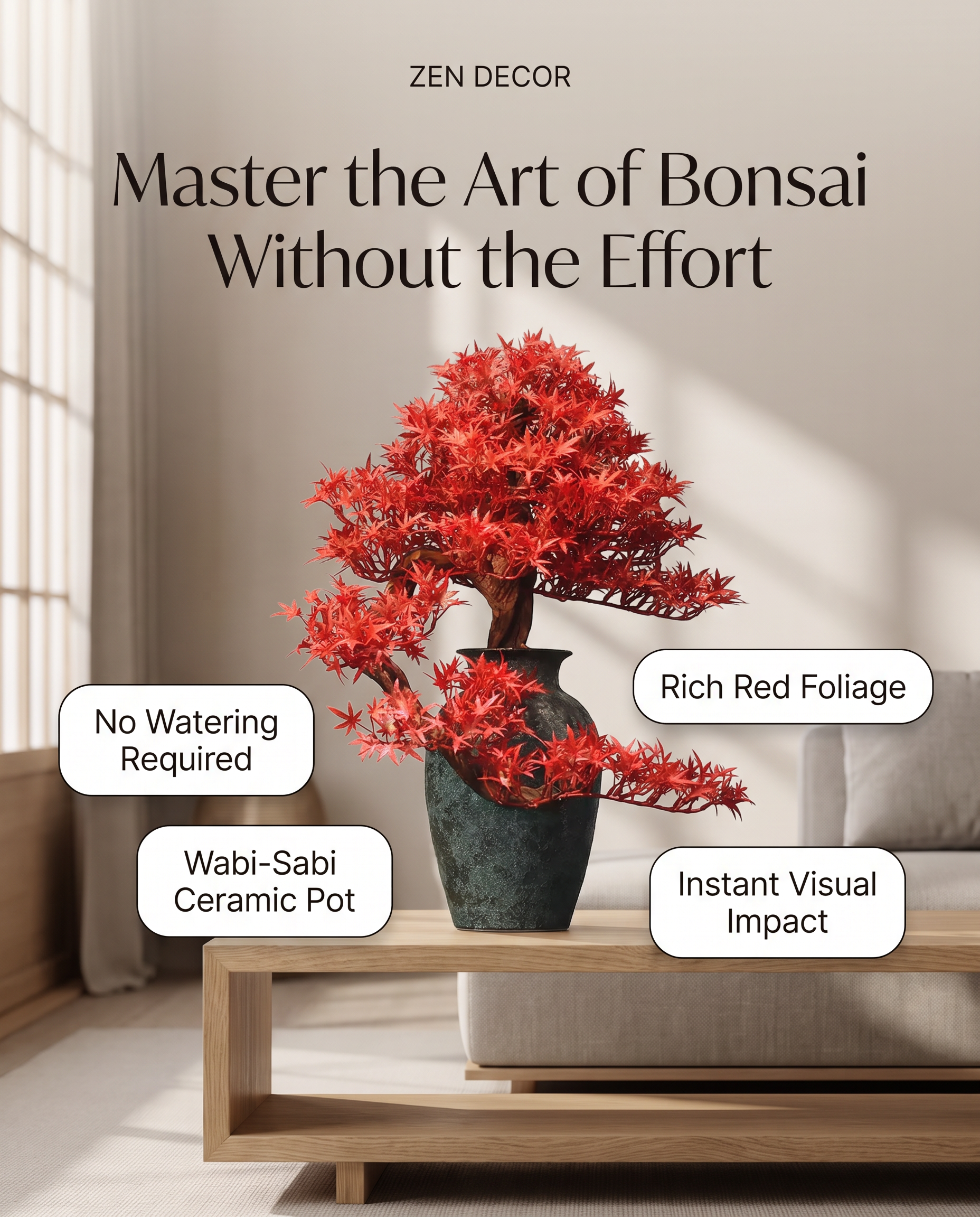 Deluxe Artificial Red Maple Bonsai Tree in Large Pot