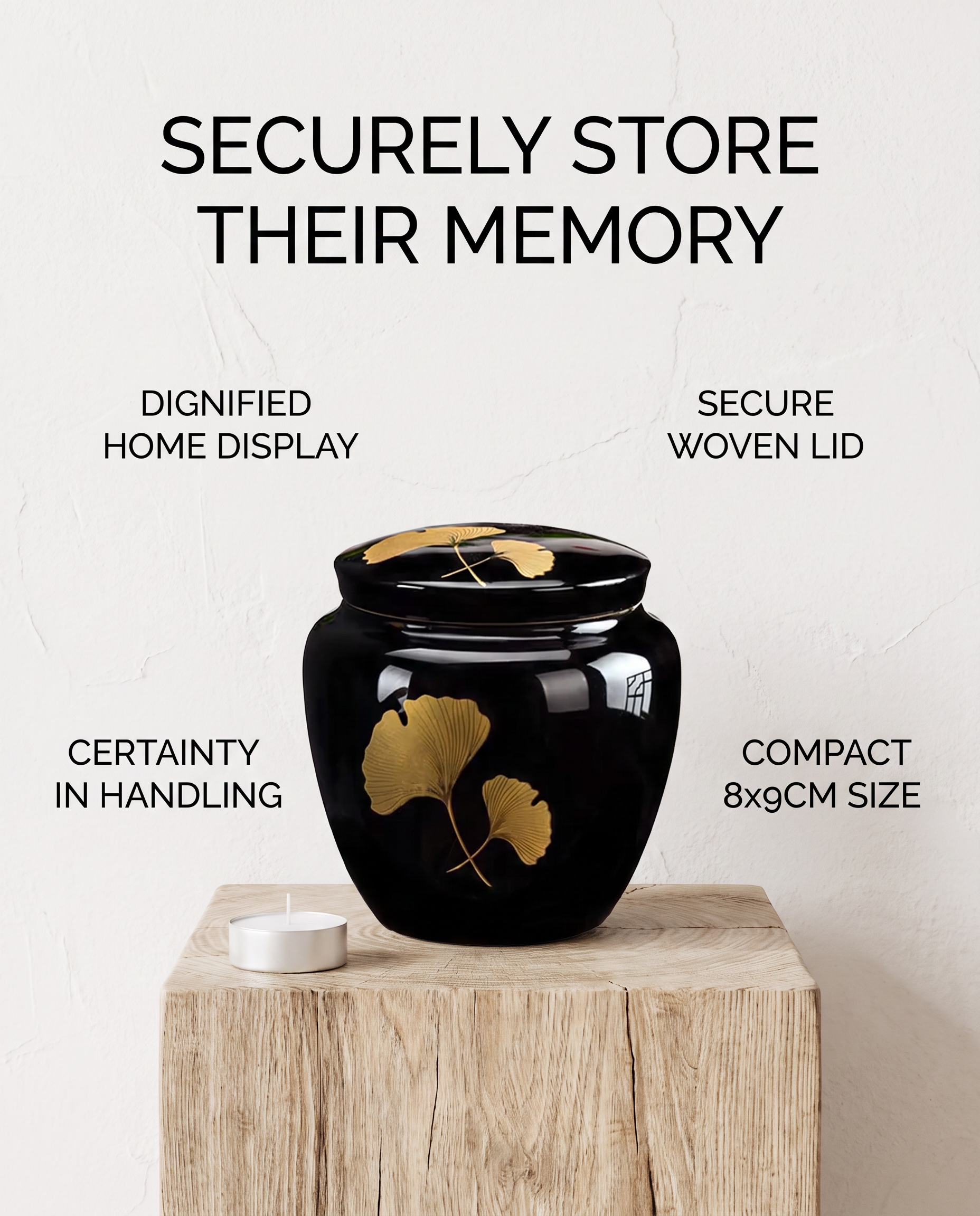 Small Pet Black Ceramic Memorial URN for Ashes