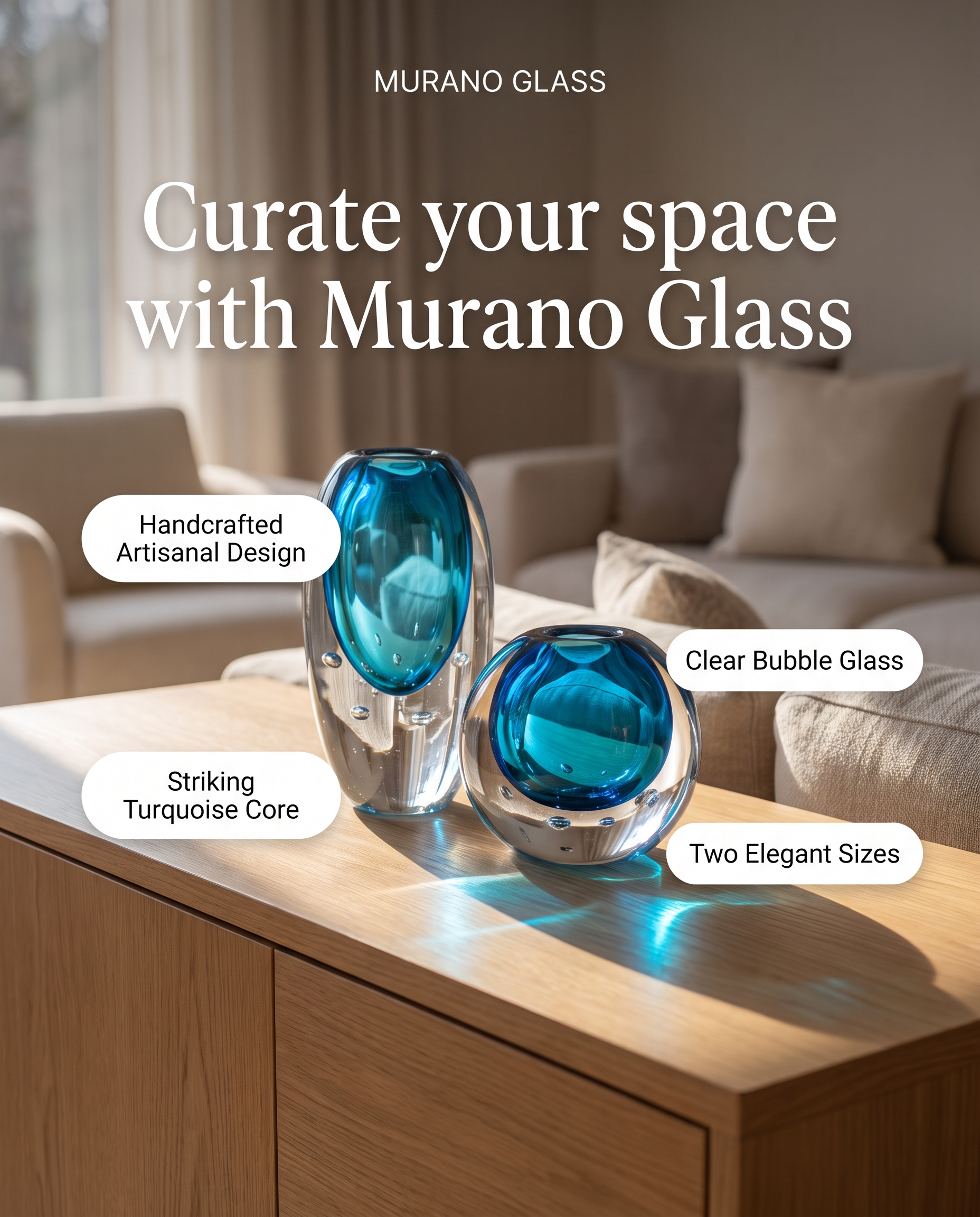 Blue Turquoise Murano Glass Vase