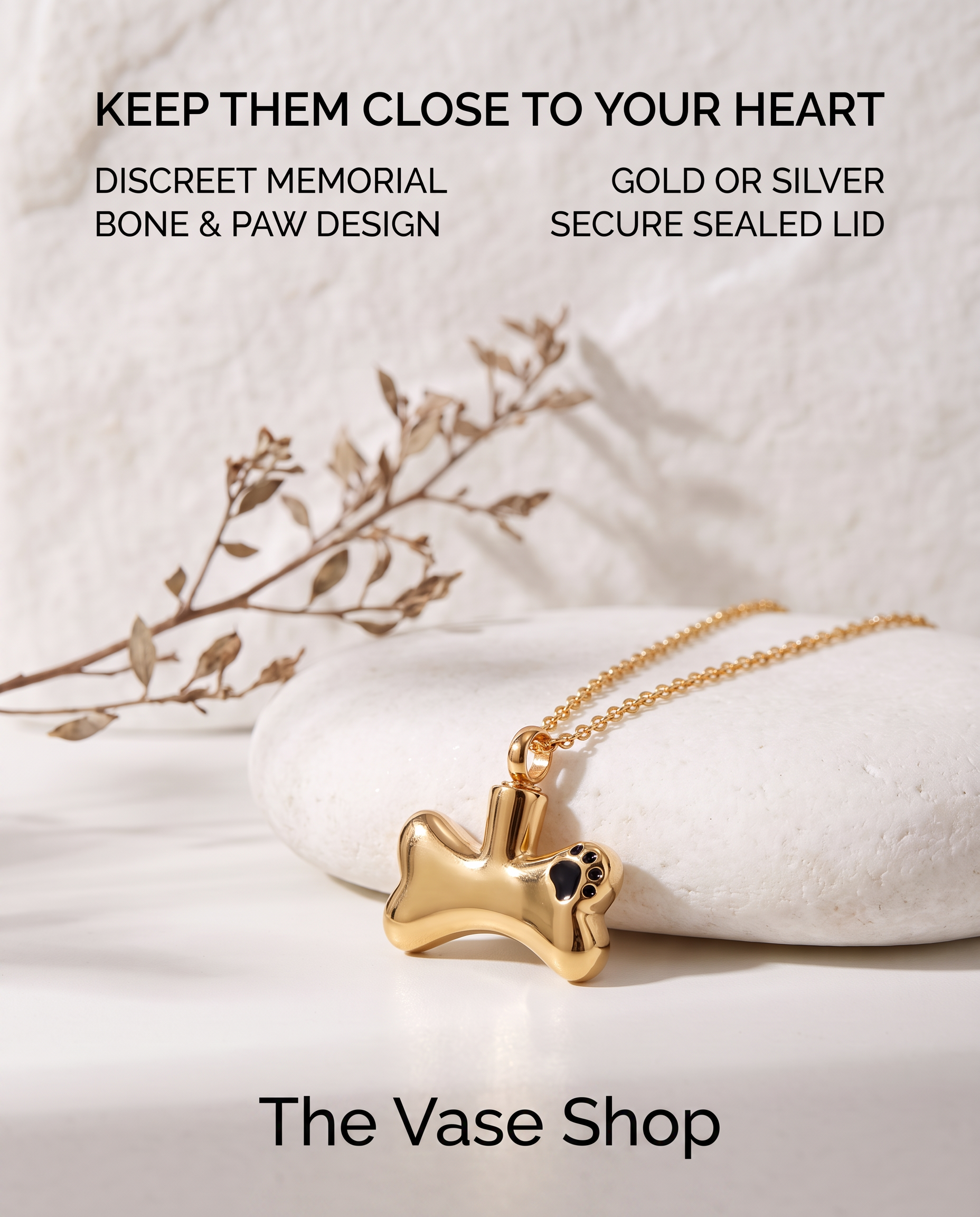 Bone Shaped Pendant Necklace - Holds Ashes, Memorial Pet