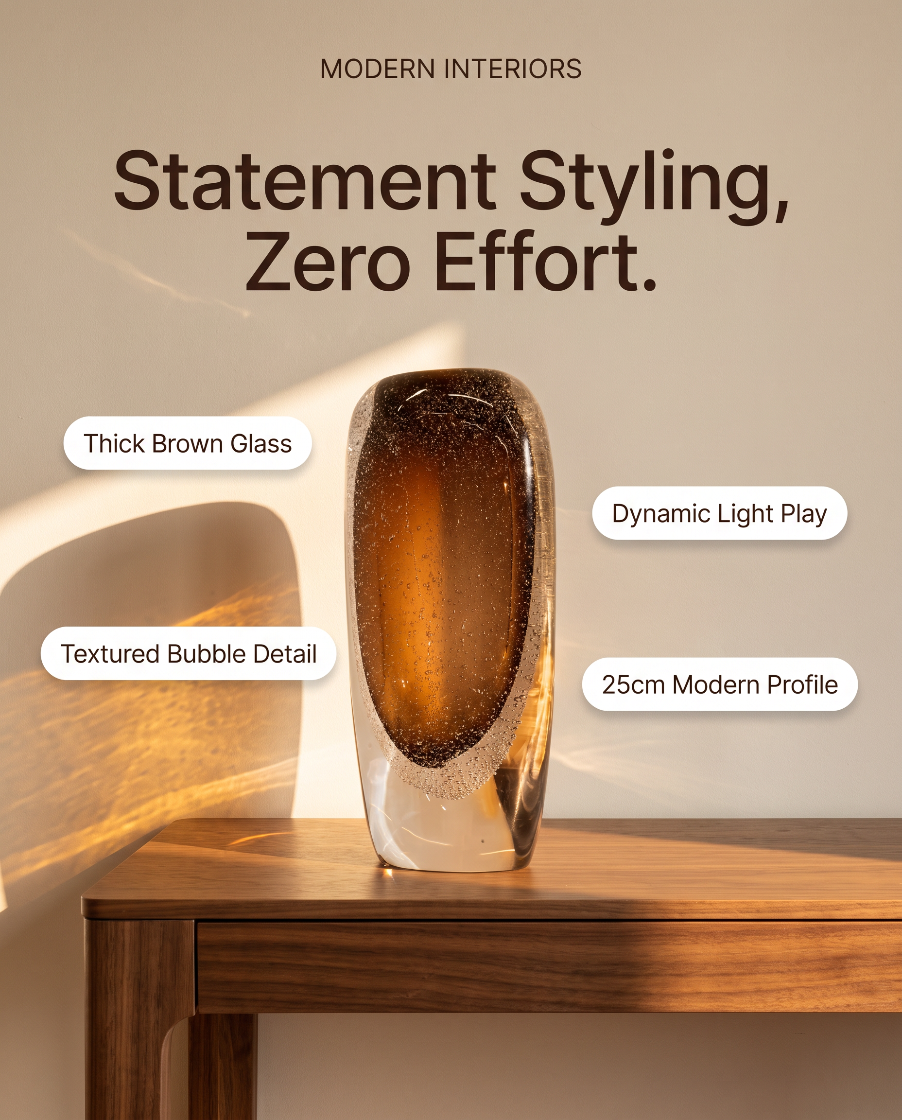 Modern Brown Murano Bubble Glass Moka Vase