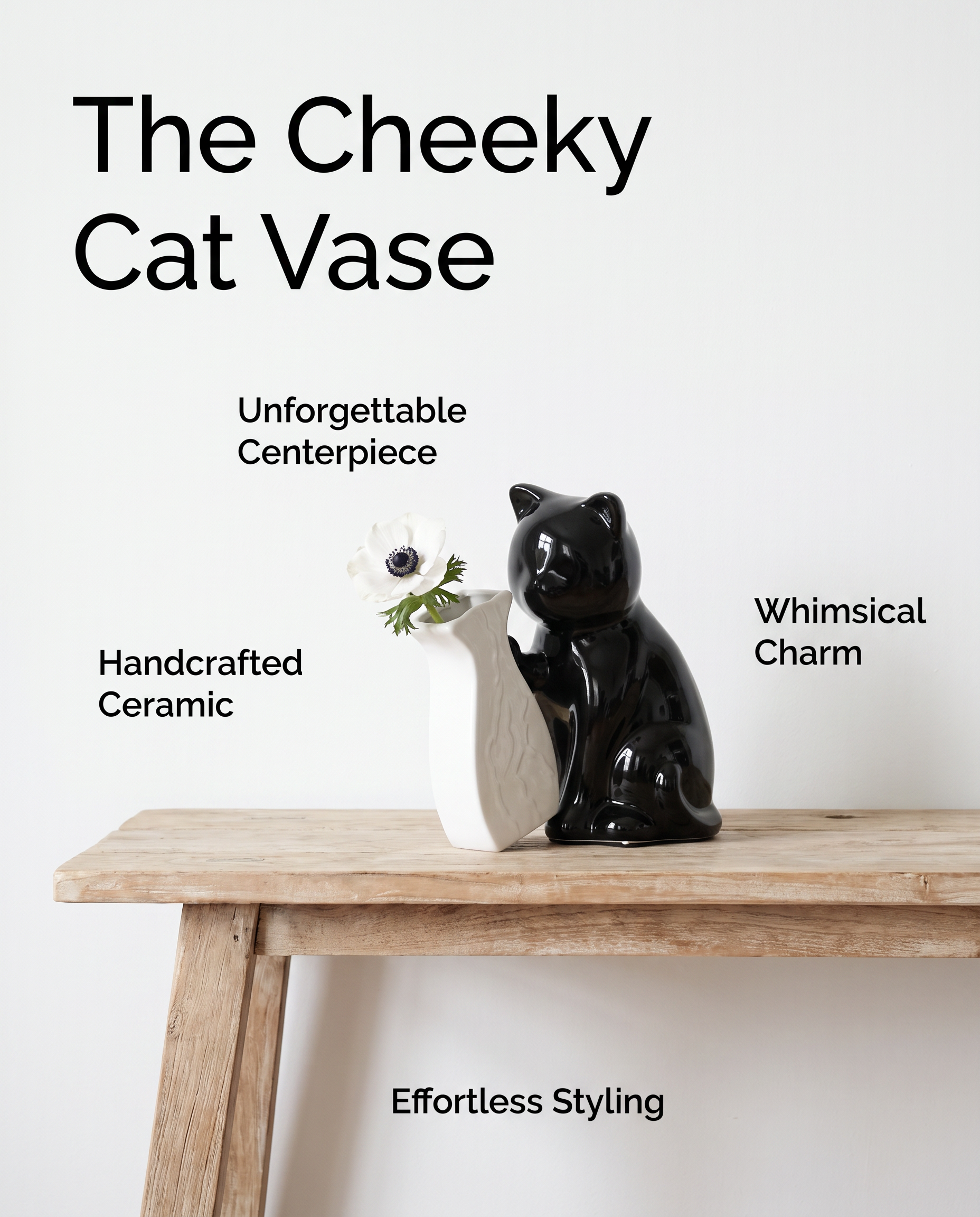 Cheeky Black Cat Pushing Vase Functional