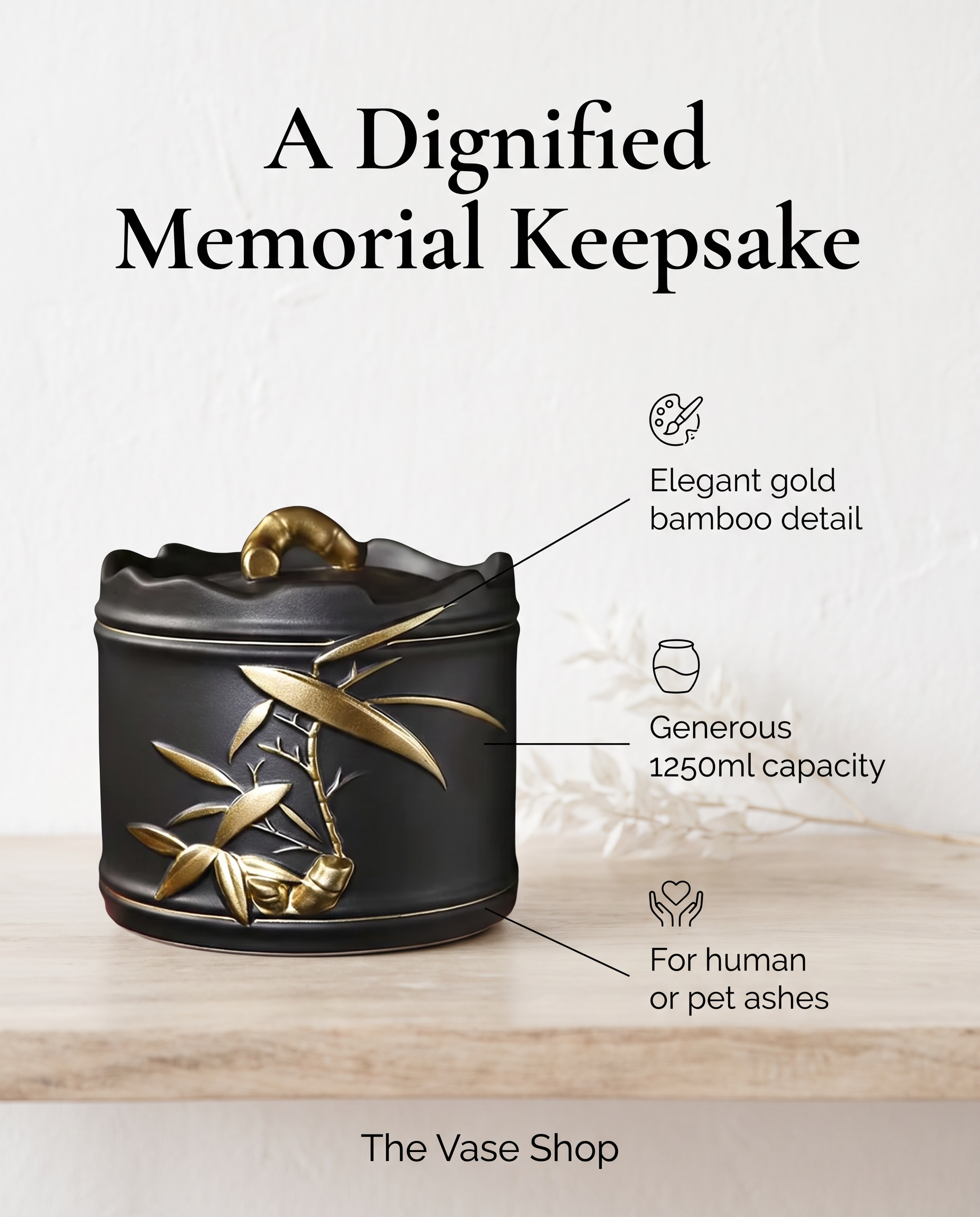 Black & Gold Luxury Cremation Funeral URN Human or Pet Ashes
