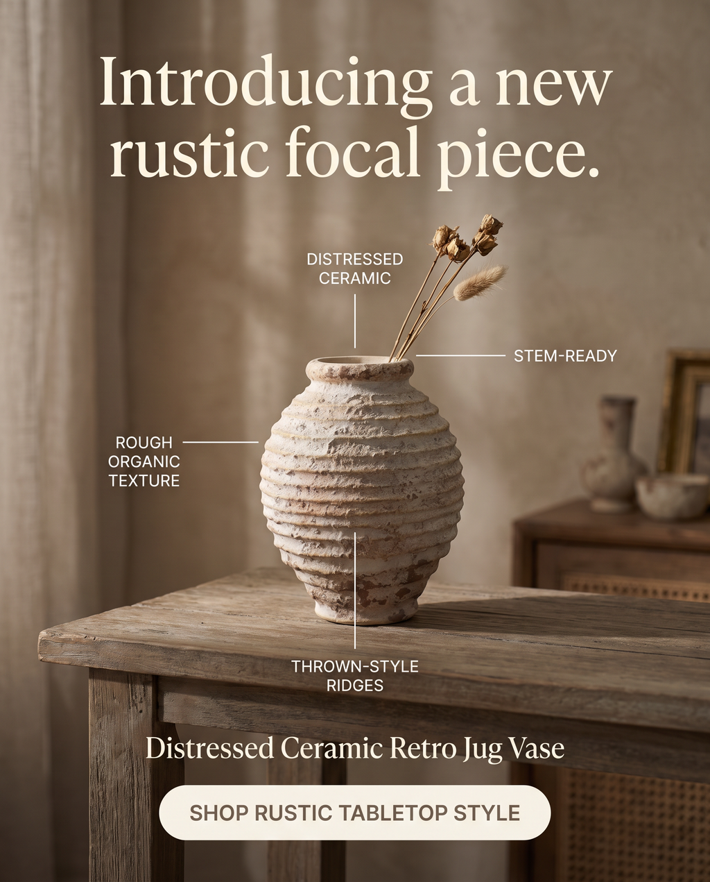 Large VASE Retro Rough Pottery Rustic
