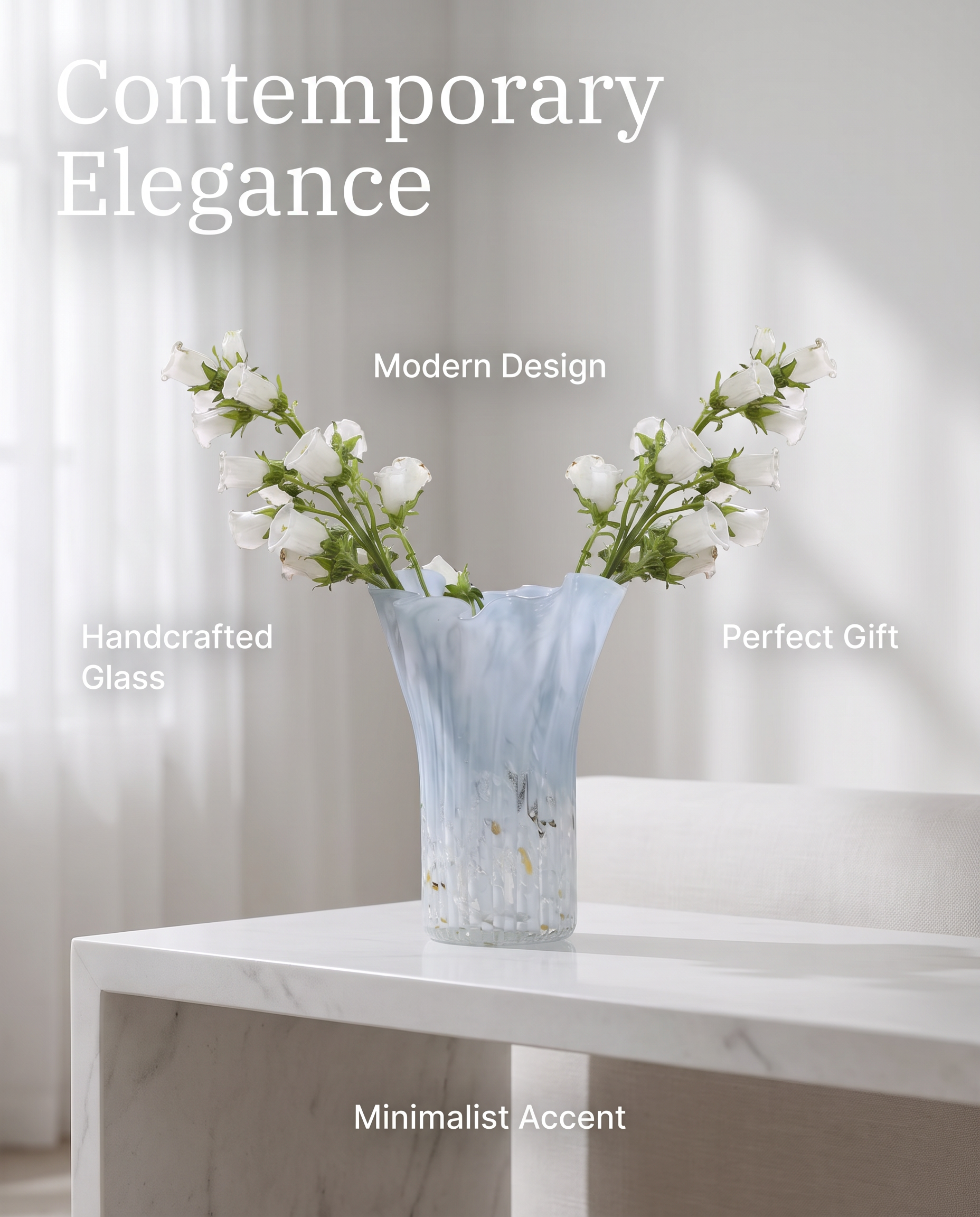 Handmade Etheral Light Blue Modern Cabbage Glass Vase